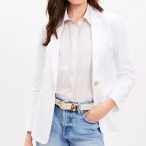 Loft Slub Modern White Single-Button Lined Blazer in 10 - Picture 1 of 8